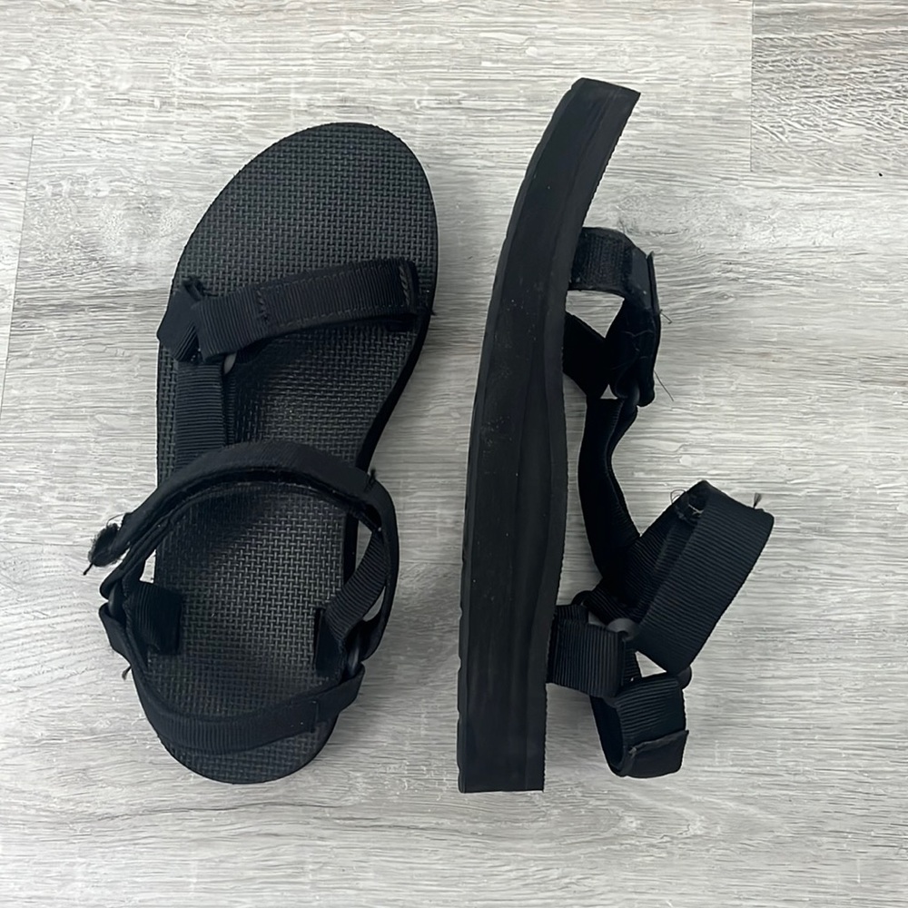 Black mid form Teva sandals